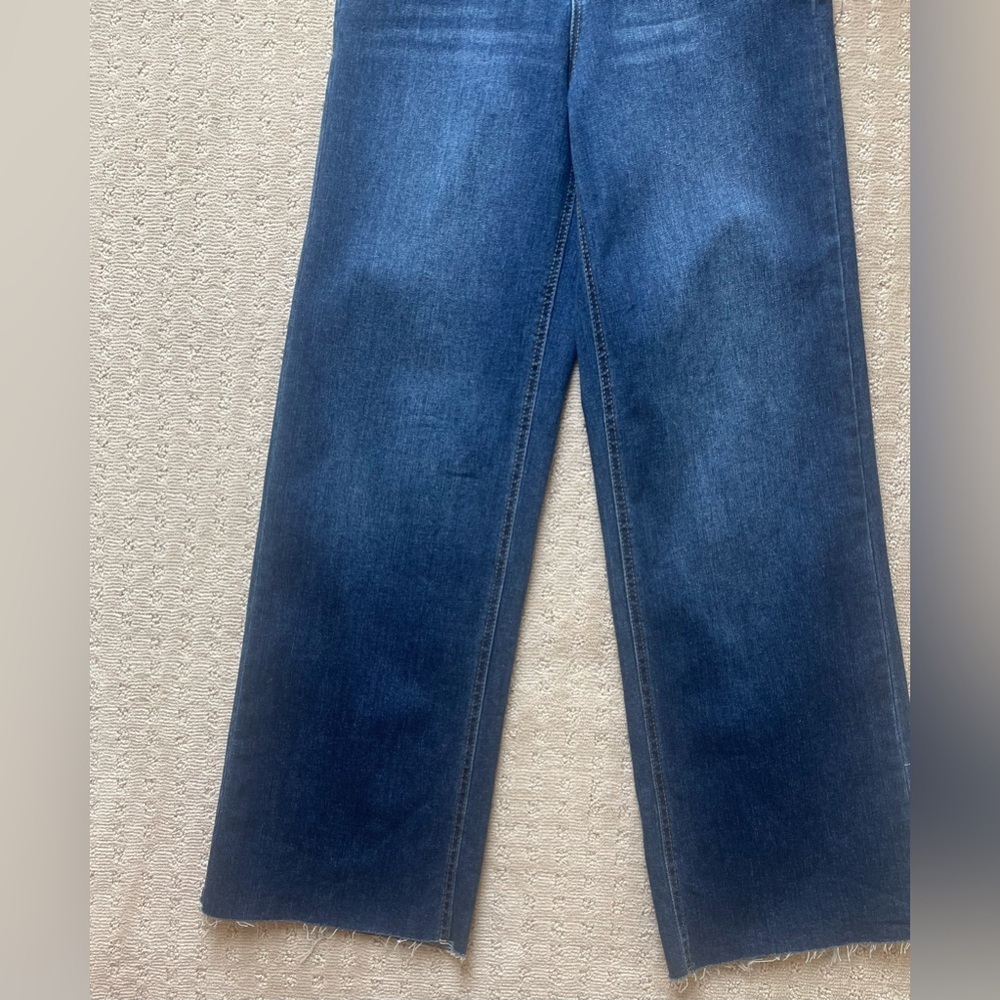 OAT‎ New York High Rise Wide Leg Denim Trouser, Rhinestone Detail, Raw Hem, Sz 2 - Picture 6 of 16